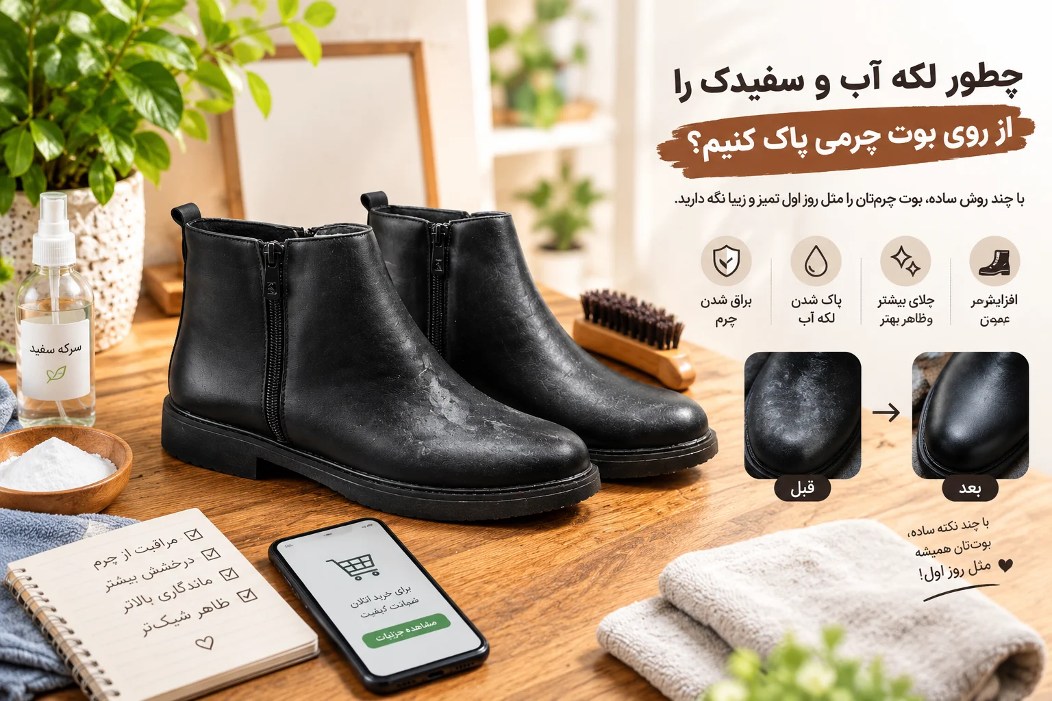 چطور لکه آب و سفیدک را از روی بوت چرمی پاک کنیم؟